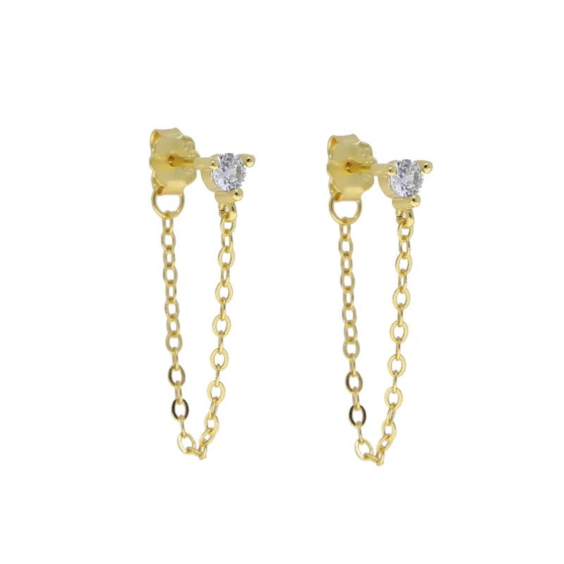 Colorful CZ Stud Earring 925 Silver Plated Piercing Tiny Small