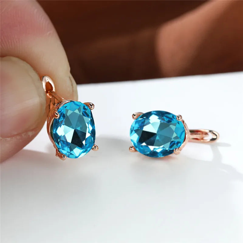 Rose Wedding Earrings Multicolor Zircon Hoop Earrings Women Jewelry