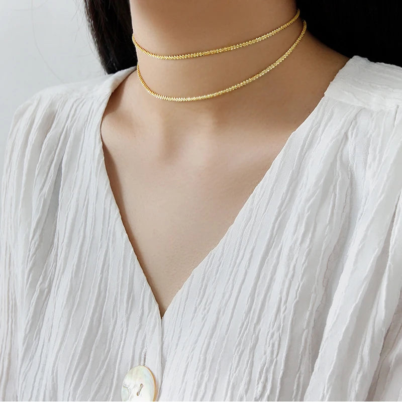 925 Sterling Silver Women's Choker Short Chain Necklace