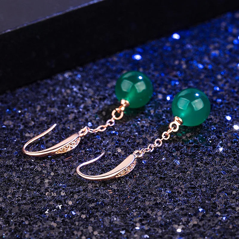 Green Agate Drop Earrings 925 Silver Ethnic Jewelry