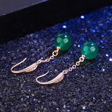 Green Agate Drop Earrings 925 Silver Ethnic Jewelry