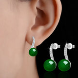 Green Agate Drop Earrings 925 Silver Ball Ethnic Jewelry