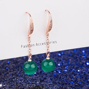Green Agate Drop Earrings 925 Silver Ethnic Jewelry