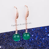 Green Agate Drop Earrings 925 Silver Ethnic Jewelry