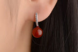 Green Agate Drop Earrings 925 Silver Ball Ethnic Jewelry
