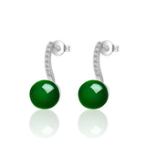 Green Agate Drop Earrings 925 Silver Ball Ethnic Jewelry