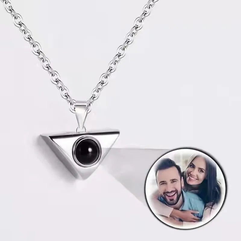 Triangle Necklace Couples Photo Projection Pendant Xmas Jewelry Gift