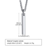 Tungsten Bar Pendant Necklace for Men