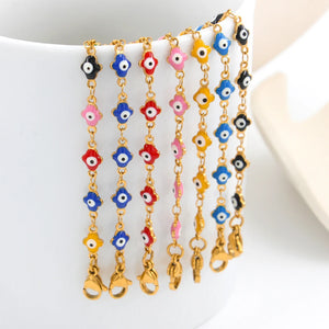 Evil Eye Charm Bracelet Stainless Steel Colorful Demon Eyes Beads Bangle
