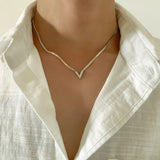 V Letter Pendant Necklace For Woman Flat Herringbone Snake Bone Chain