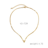 V Letter Pendant Necklace For Woman Flat Herringbone Snake Bone Chain
