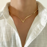 V Letter Pendant Necklace For Woman Flat Herringbone Snake Bone Chain