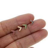 V Shape Stud Earring Paved Green Red CZ 925 Silver Gift
