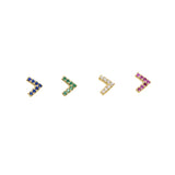V Shape Stud Earring Paved Green Red CZ 925 Silver Gift