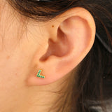 V Shape Stud Earring Paved Green Red CZ 925 Silver Gift