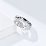 V Shaped Wedding Band Rings CZ Titanium Steel Anniversary Ring