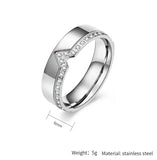 V Shaped Wedding Band Rings CZ Titanium Steel Anniversary Ring