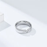V Shaped Wedding Band Rings CZ Titanium Steel Anniversary Ring