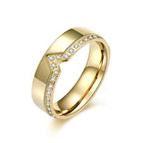 V Shaped Wedding Band Rings CZ Titanium Steel Anniversary Ring