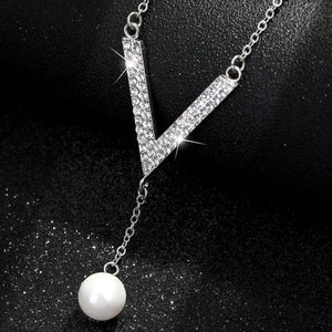 Versatile V Pearl Necklace for Women Crystal Jewelry Bijoux