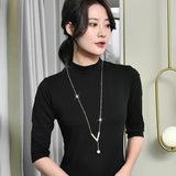 Versatile V Pearl Necklace for Women Crystal Jewelry Bijoux