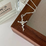 925 Sterling Silver Cross Rose Pendant Necklace