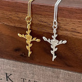 925 Sterling Silver Cross Rose Pendant Necklace