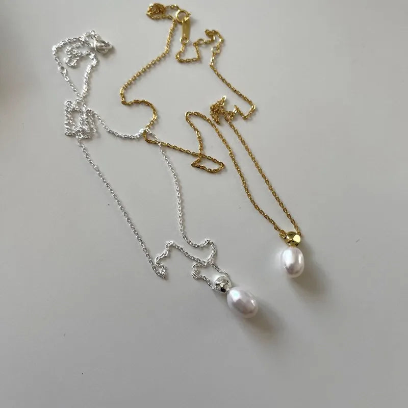 925 Sterling Silver Pearl and Rice Bead Necklace