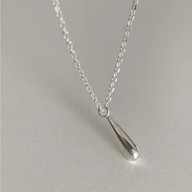 925 Silver Water Droplet Necklace Pendant Charm Small Chain