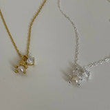 925 Sterling Silver Zircon Bears Pearl Pendant Necklace