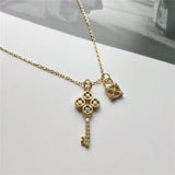 925 Silver Zircon Lock & Key Pendant Necklace