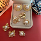 Vintage Baroque Pearl Stud Earrings Court Style No Piercing Clip