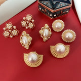 Vintage Baroque Pearl Stud Earrings Court Style No Piercing Clip