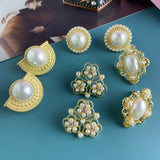 Vintage Baroque Pearl Stud Earrings Court Style No Piercing Clip