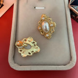 Vintage Baroque Pearl Stud Earrings Court Style No Piercing Clip