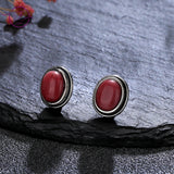 Vintage Rhodochrosite Stud Earrings 925 Sterling Silver Tiger's Eye Jewelry