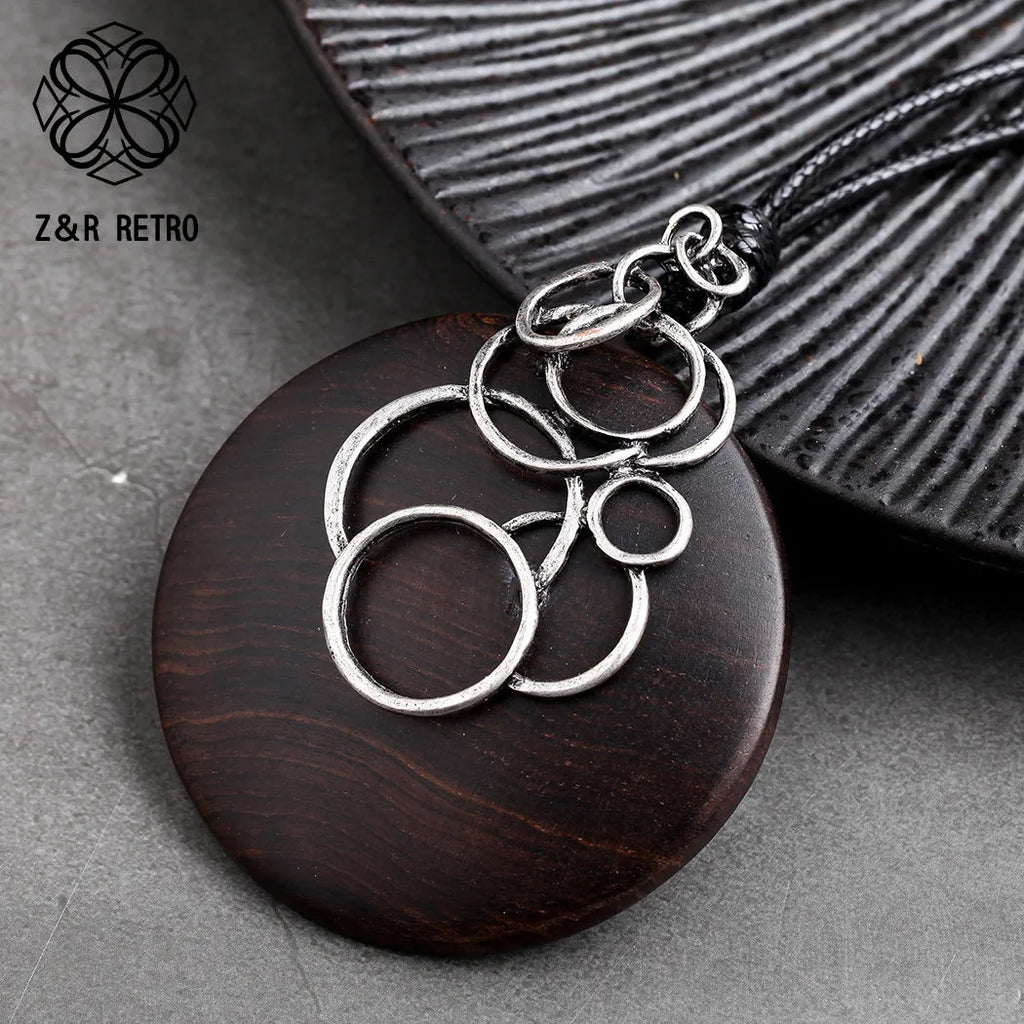 Vintage Wood Sandalwood Necklace Sweater Rope Chain Women Jewelry