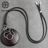 Vintage Wood Sandalwood Necklace Sweater Rope Chain Women Jewelry
