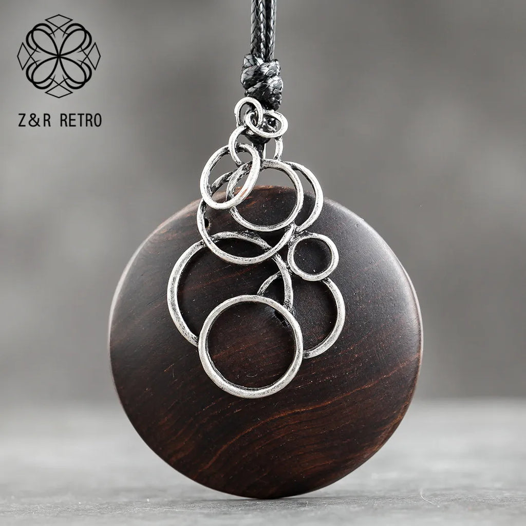 Vintage Wood Sandalwood Necklace Sweater Rope Chain Women Jewelry
