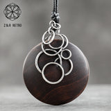 Vintage Wood Sandalwood Necklace Sweater Rope Chain Women Jewelry