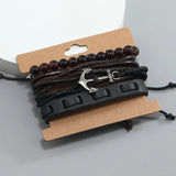 Vintage Woven Anchor Cowhide Bracelet Multi-layer Four in One Bracelet