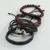 Vintage Woven Anchor Cowhide Bracelet Multi-layer Four in One Bracelet