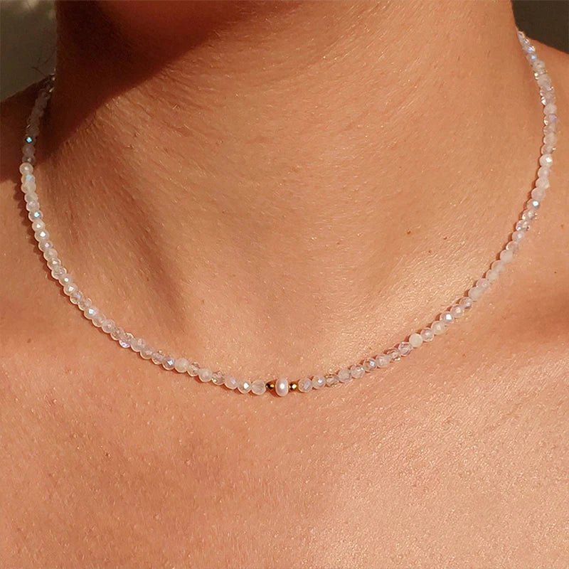 Crystal Natural Pearl Beads Choker Necklace Women's Jewelry Party Necklace