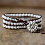 Howlite Wrap Bracelet Beaded Cord Strand Boho Jewelry Vegan