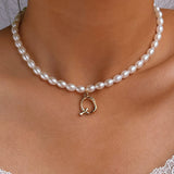 Baroque Pearls Choker Necklace Golden Bamboo Letters Jewelry