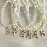 Baroque Pearls Choker Necklace Golden Bamboo Letters Jewelry