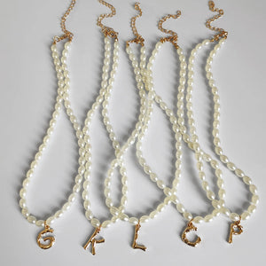 Baroque Pearls Choker Necklace Golden Bamboo Letters Jewelry