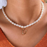 Baroque Pearls Choker Necklace Golden Bamboo Letters Jewelry