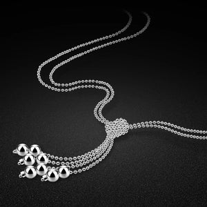 925 Sterling Silver Fringed Pendant Double Ply Women's Chain Necklace