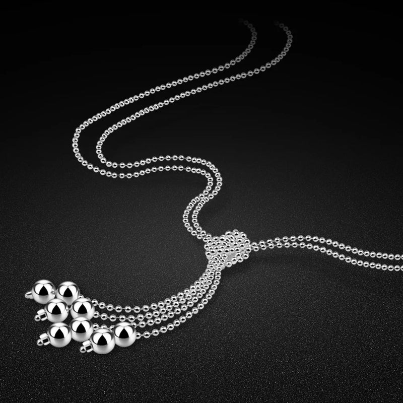 925 Sterling Silver Fringed Pendant Double Ply Women's Chain Necklace